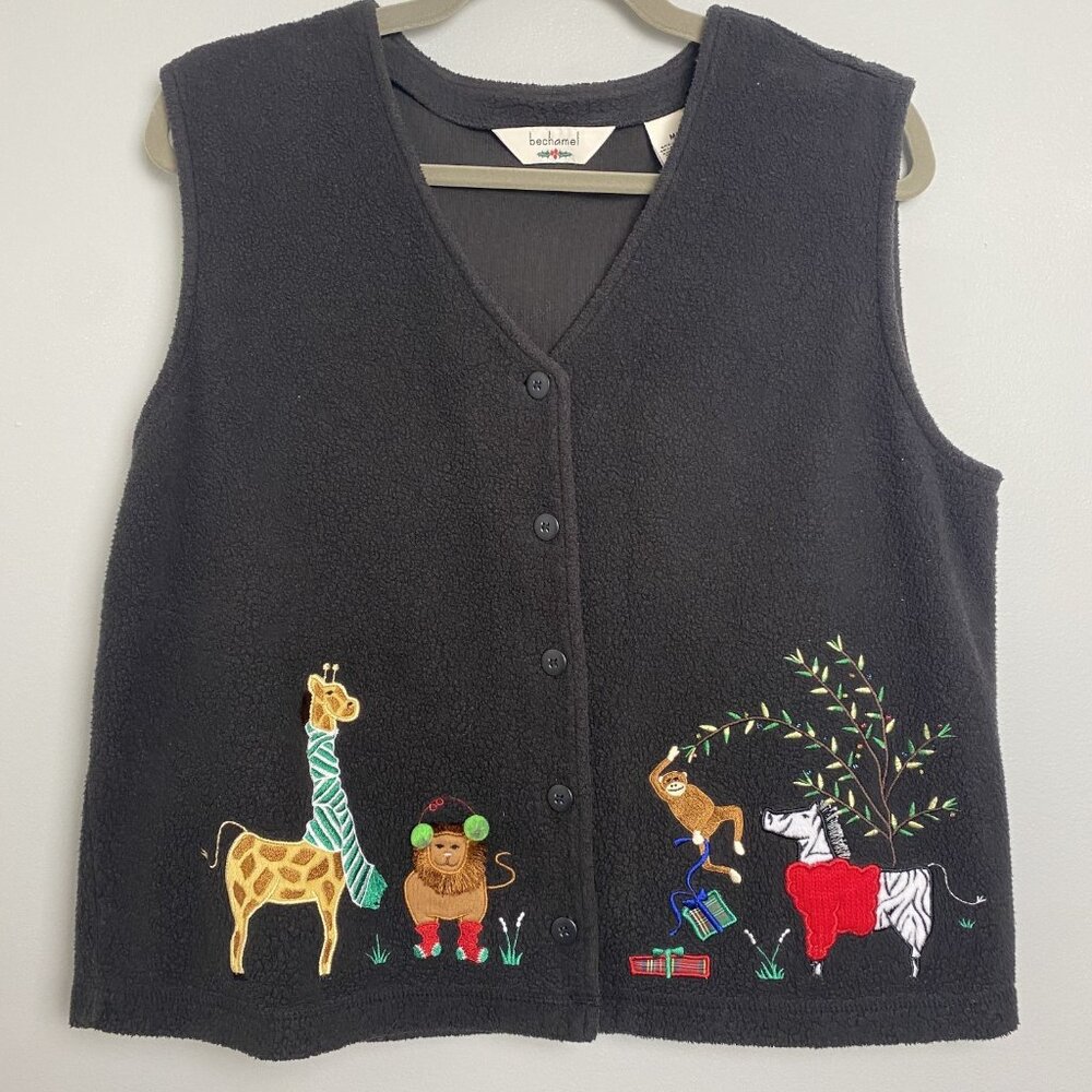 Safari Zoo Animal Holiday Fleece Vest - Size M
